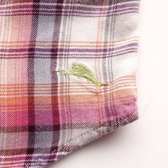 Tommy Bahama Flannel Shirt Mens L Plaid Long Sleeve Pink Orange Cream Colorful - Picture 4 of 10